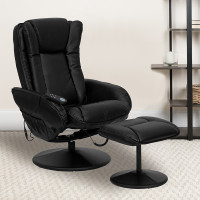 Flash Furniture Massaging Black Leather Recliner and Ottoman with Leather Wrapped Base BT-7672-MASSAGE-BK-GG